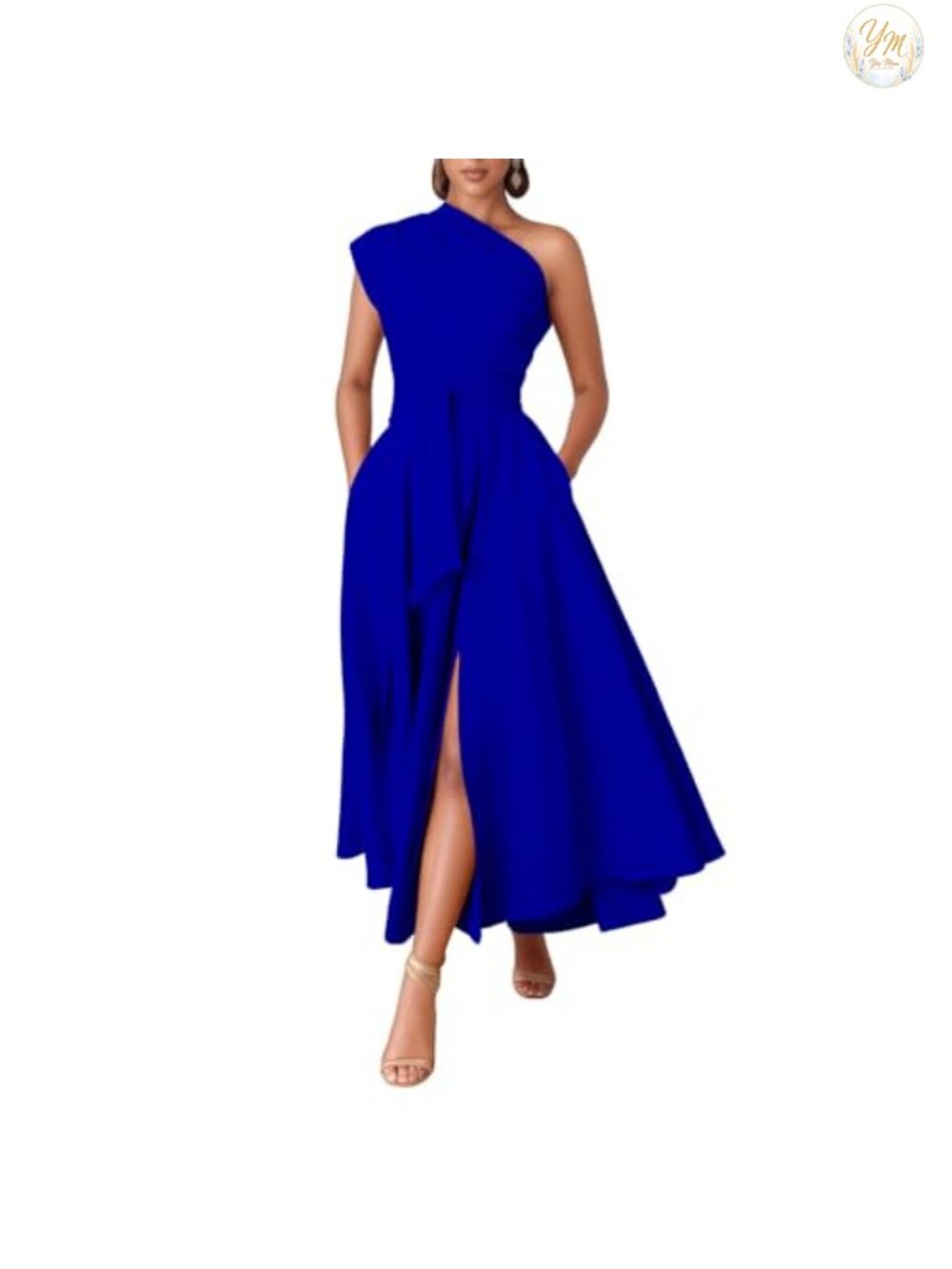Elegant One Shoulder Asymmetrical A-Line Maxi Dress with Slit for Women